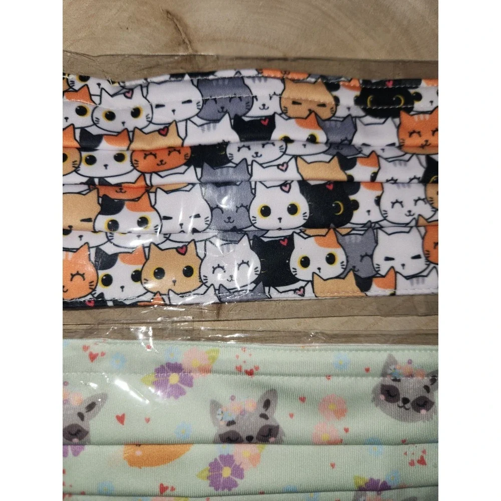 3x~CATS/Kitten Hand Made Cotton Face Mask Pleated w‎ Elastic Washable Reusable